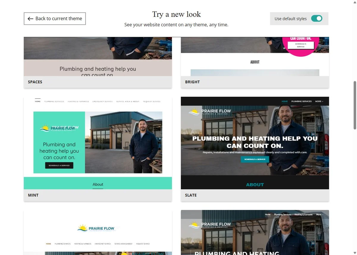 Prairie Flow default-style theme previews, set 3
