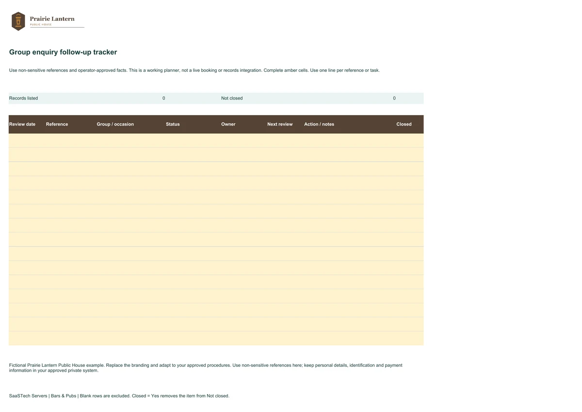 Group enquiry follow-up tracker