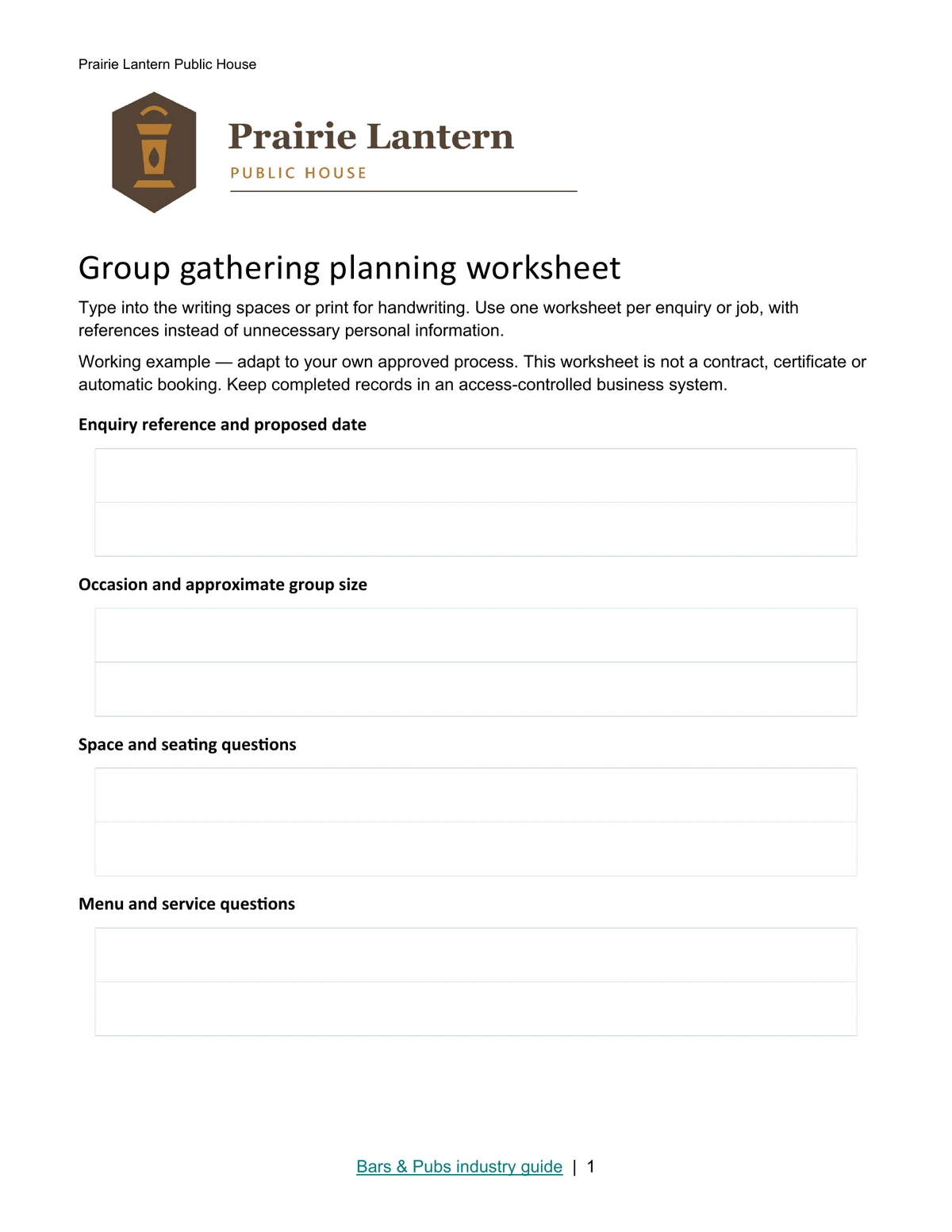 Group gathering planning worksheet · Page 1