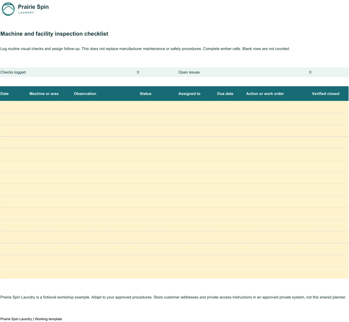 Machine and facility inspection checklist
