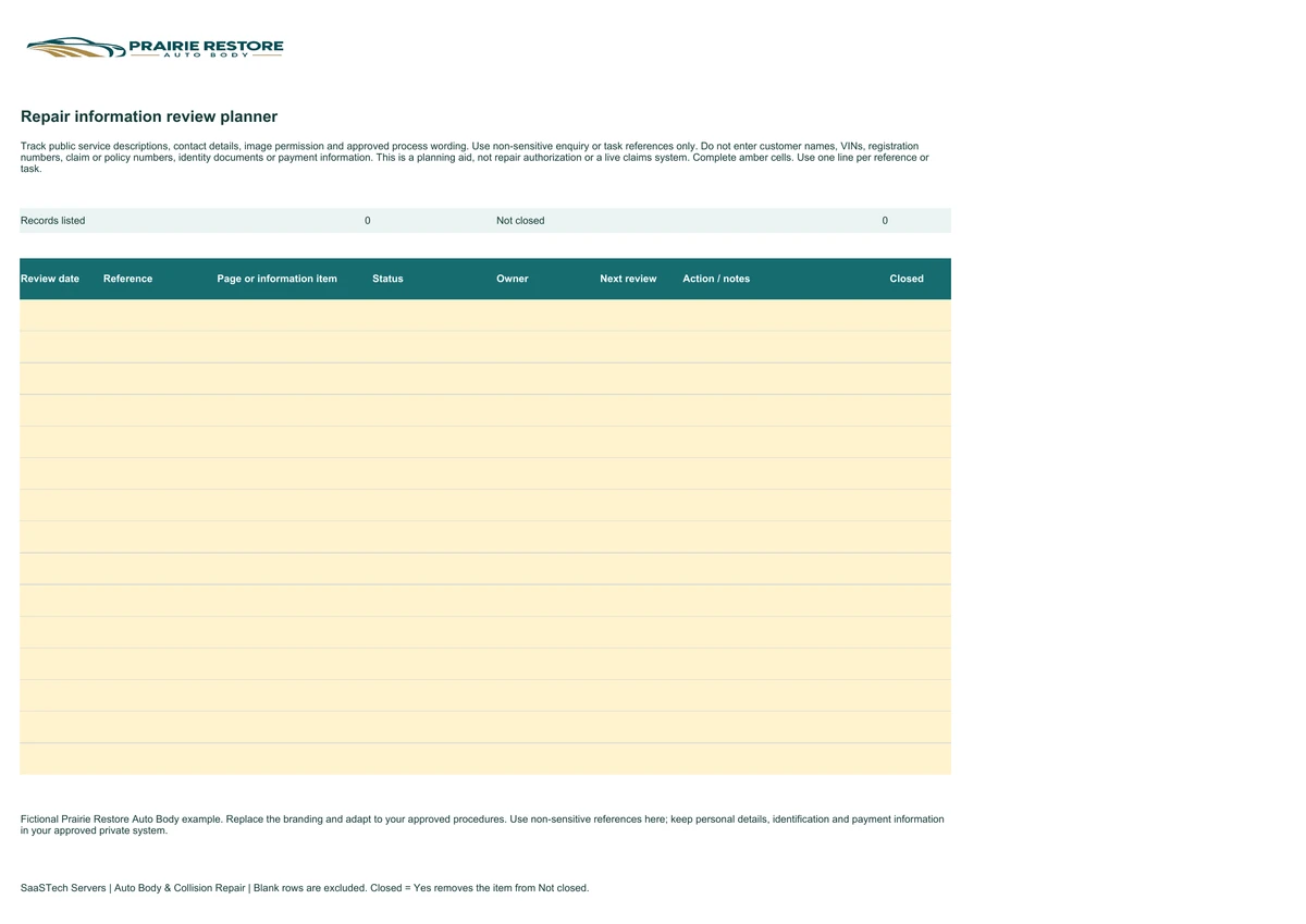 Repair information review planner