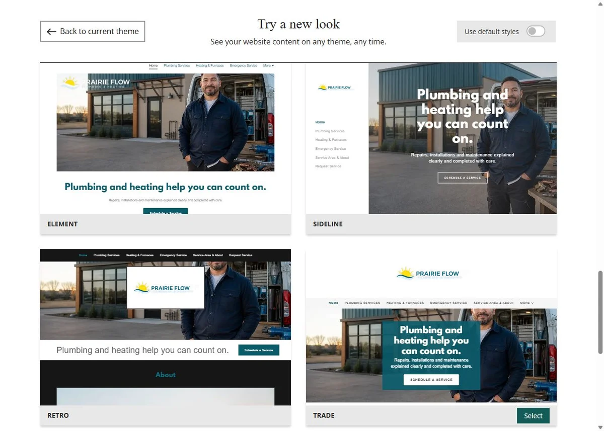 Prairie Flow selected-colour theme previews, set 5