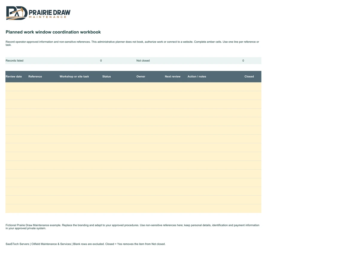 Planned work window coordination workbook