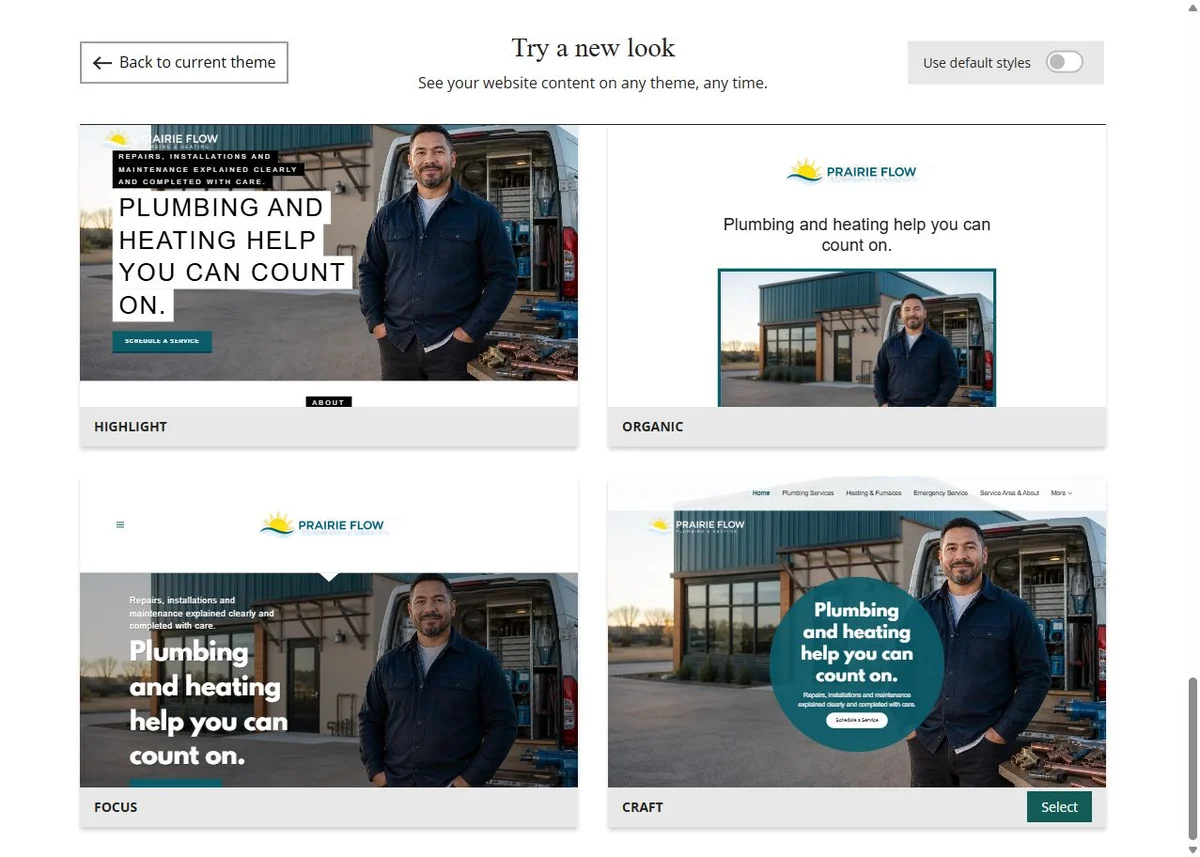 Prairie Flow selected-colour theme previews, set 7