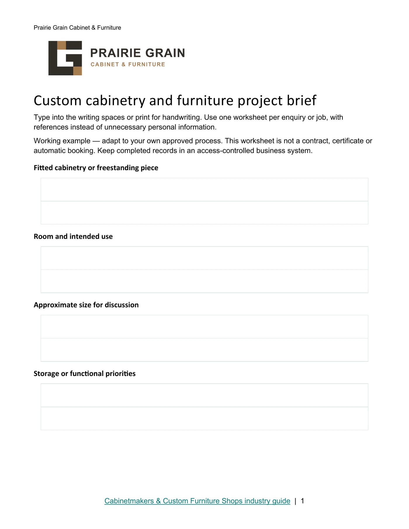 Custom cabinetry and furniture project brief · Page 1