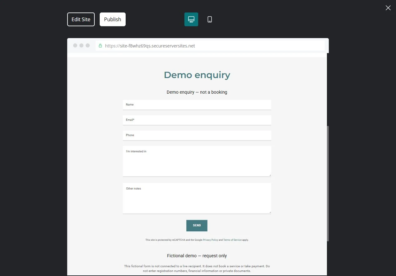 Demo enquiry form · desktop