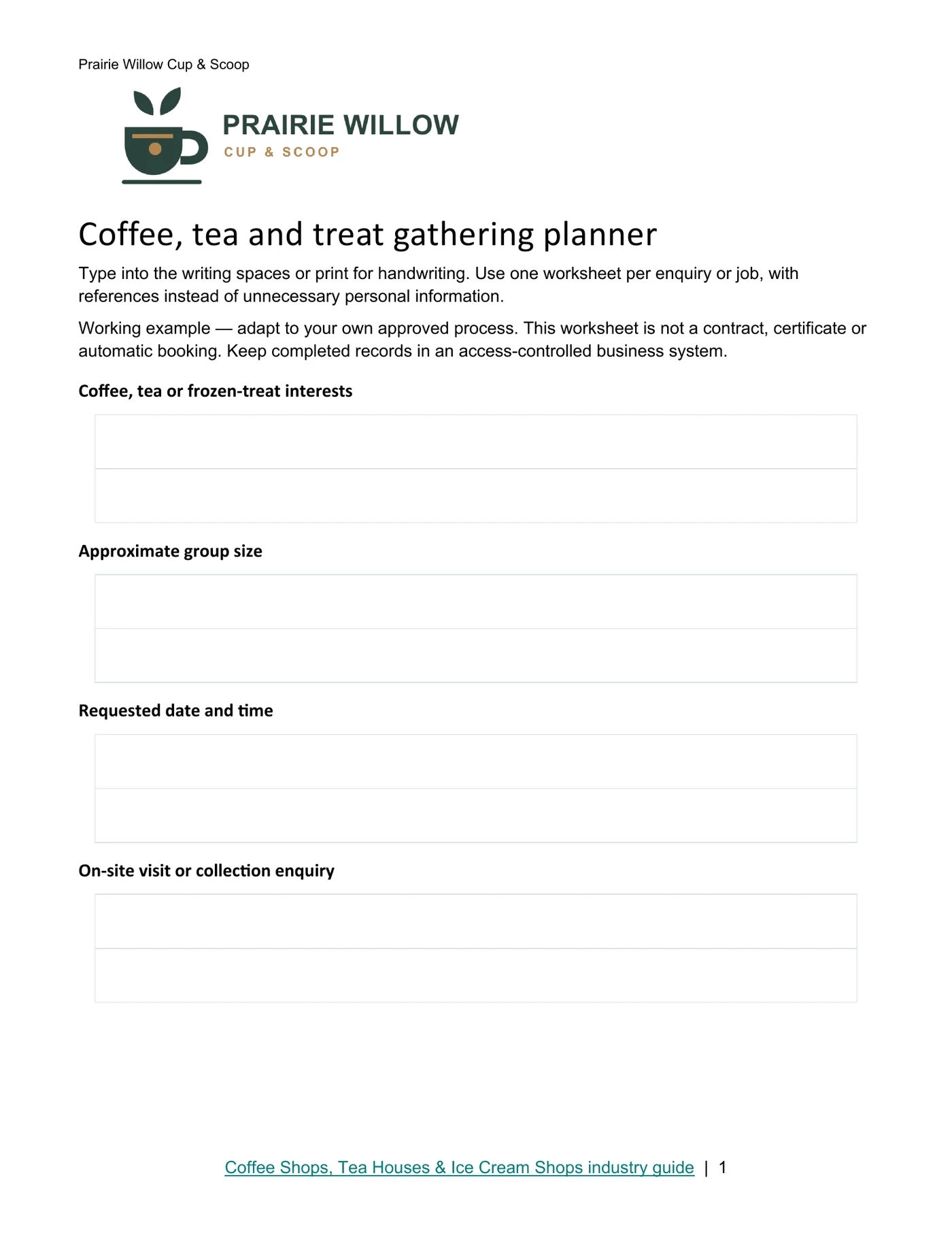 Coffee, tea and treat gathering planner · Page 1