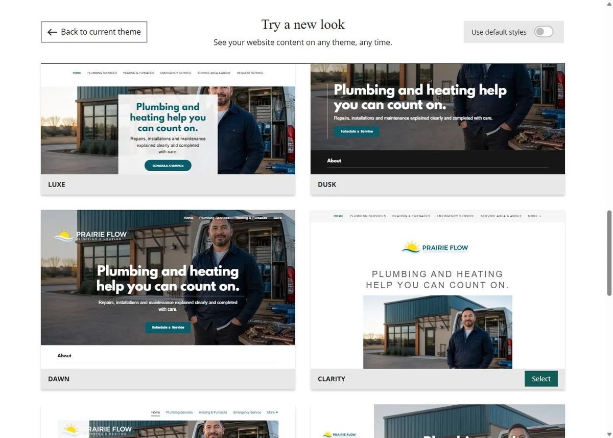 Prairie Flow selected-colour theme previews, set 4