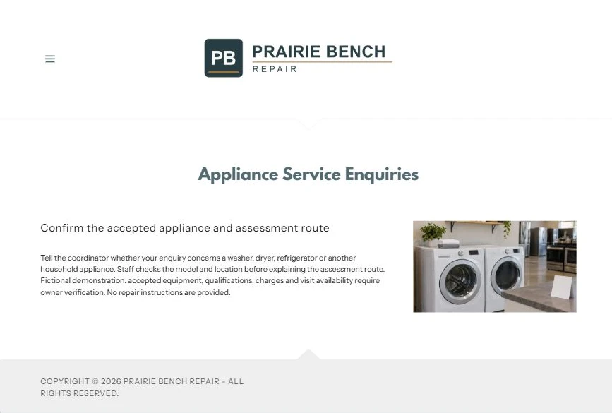 Captured first-screen Appliance Service Enquiries example