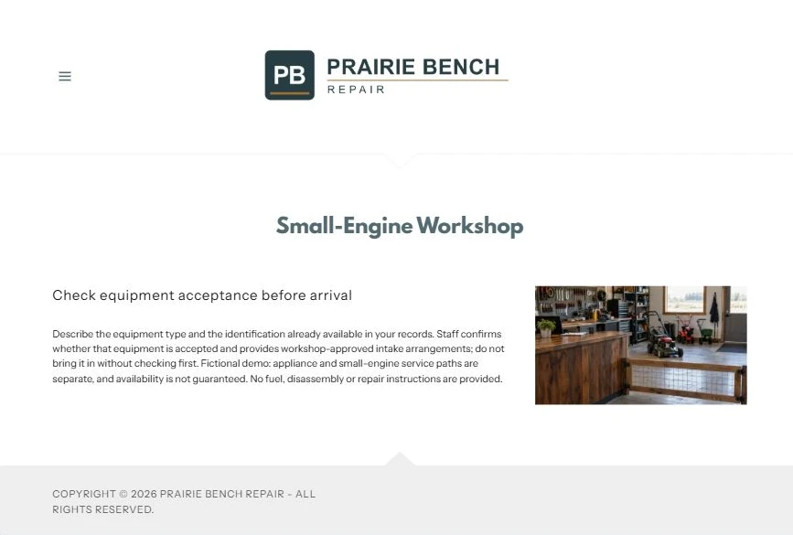 Captured first-screen Small-Engine Workshop example