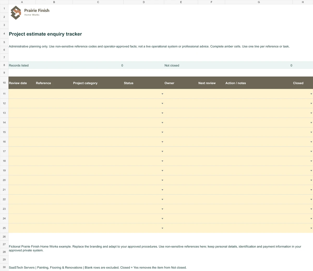 Project estimate enquiry tracker