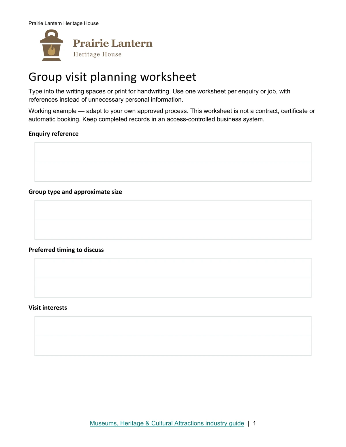Group visit planning worksheet · Page 1