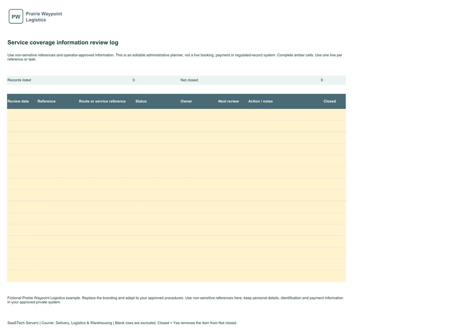 Service coverage information review log