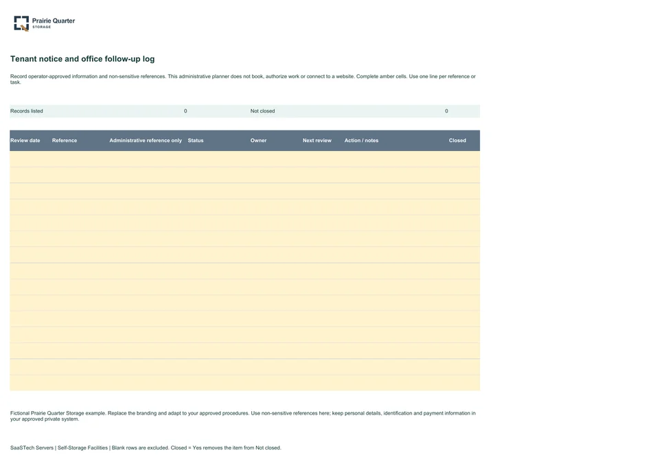 Tenant notice and office follow-up log
