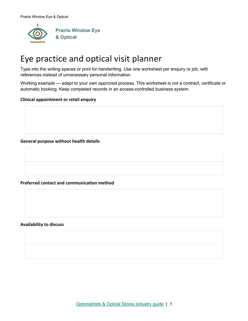 Eye practice and optical visit planner · Page 1