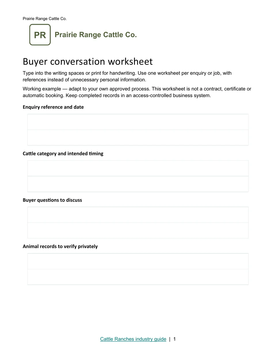 Buyer conversation worksheet · Page 1