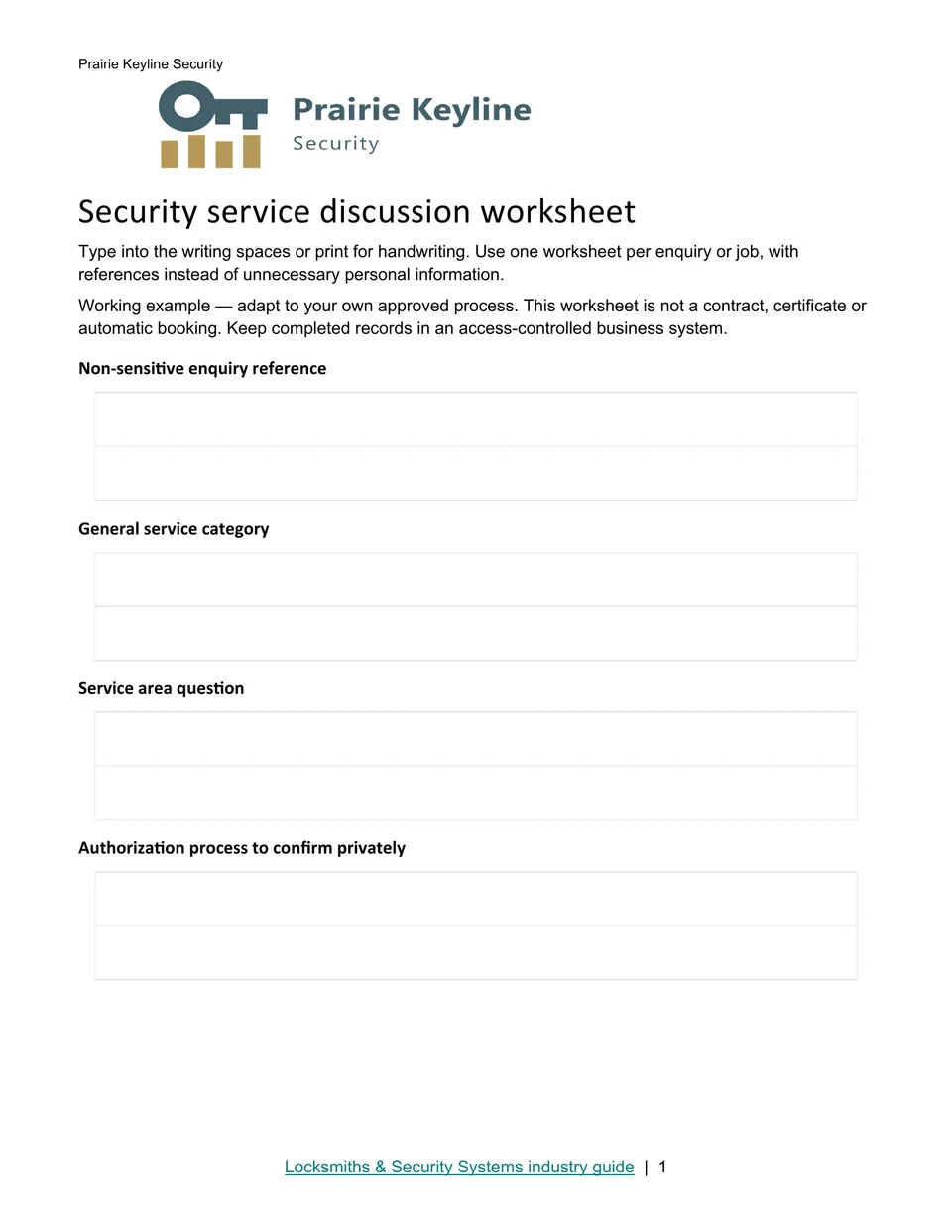 Security service discussion worksheet · Page 1