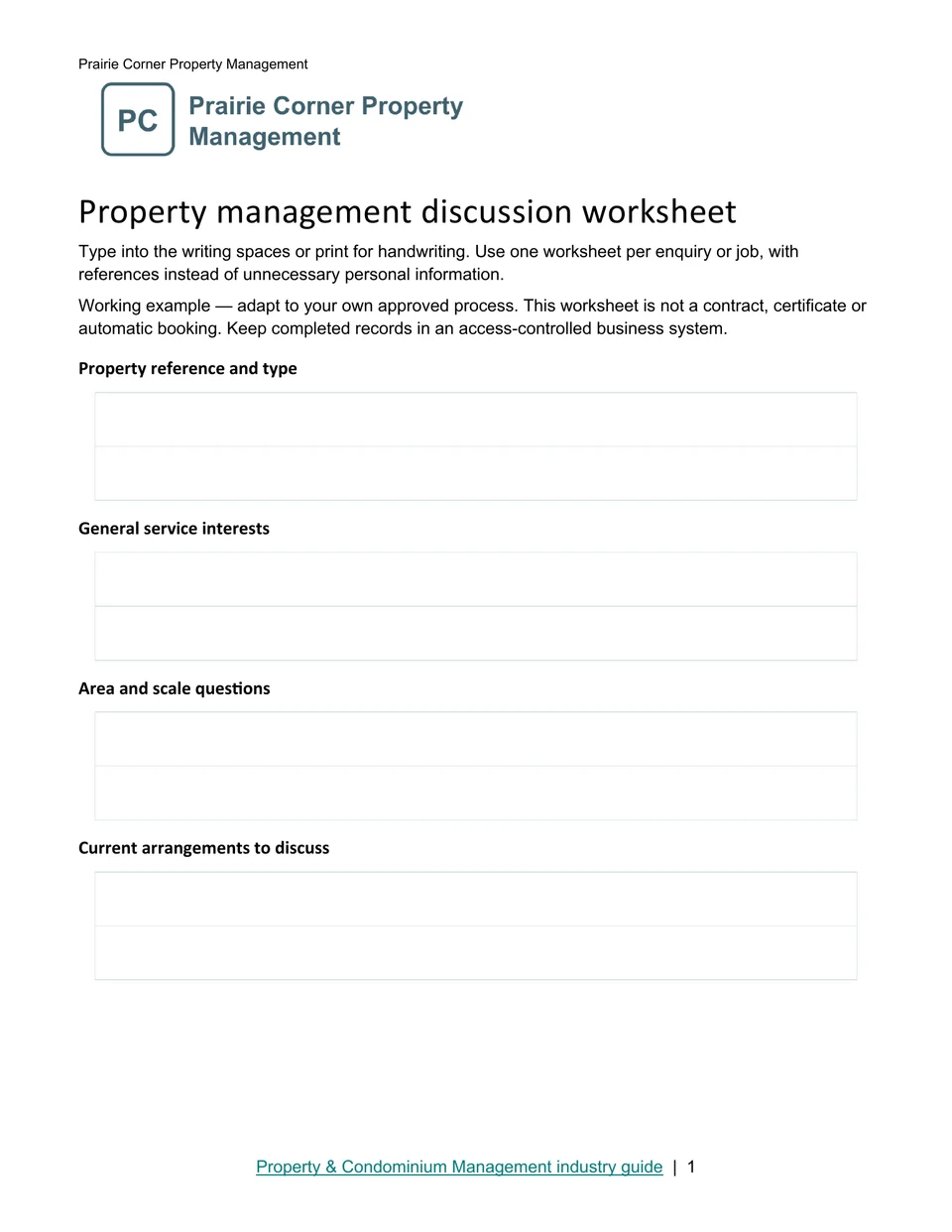 Property management discussion worksheet · Page 1