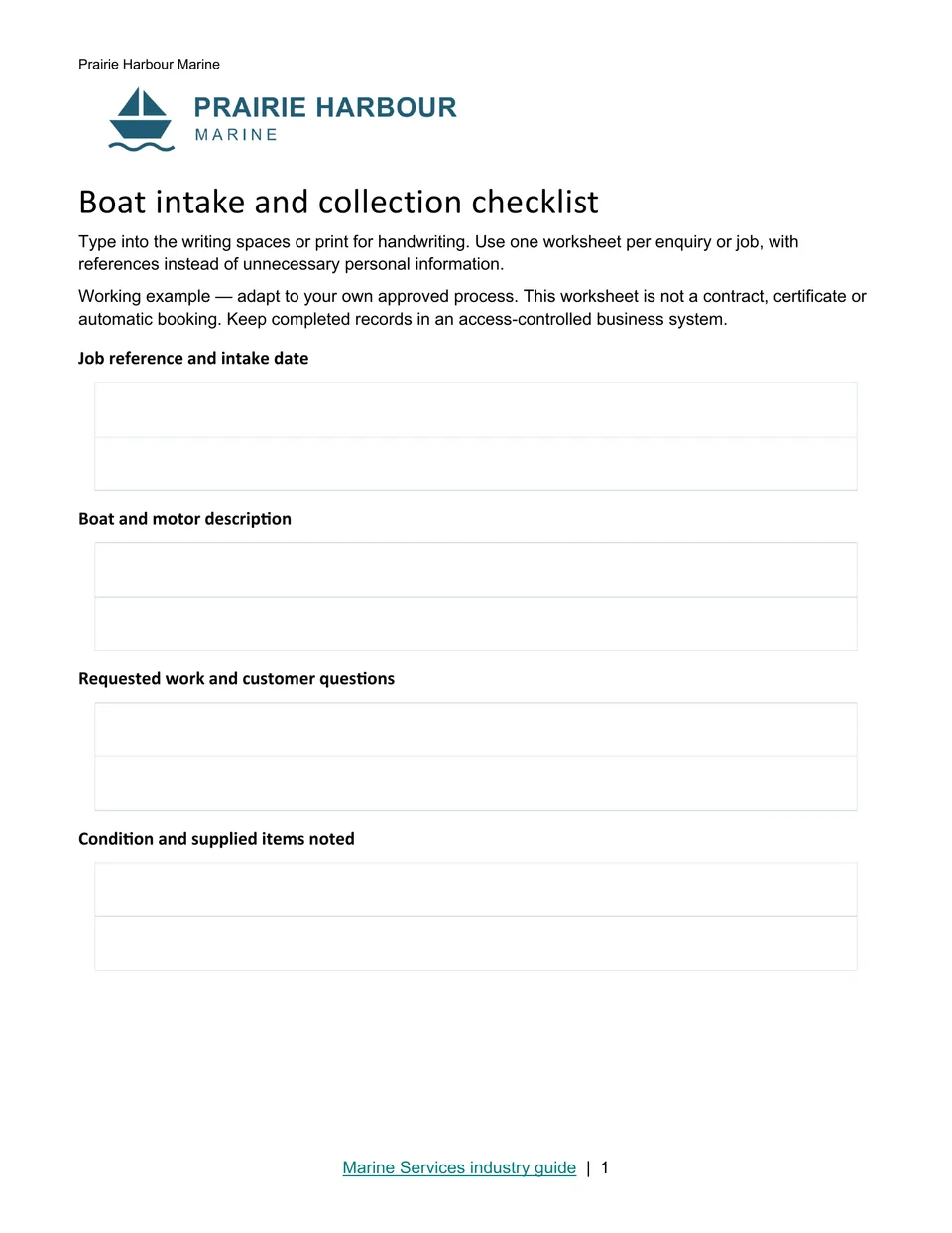 Boat intake and collection checklist · Page 1