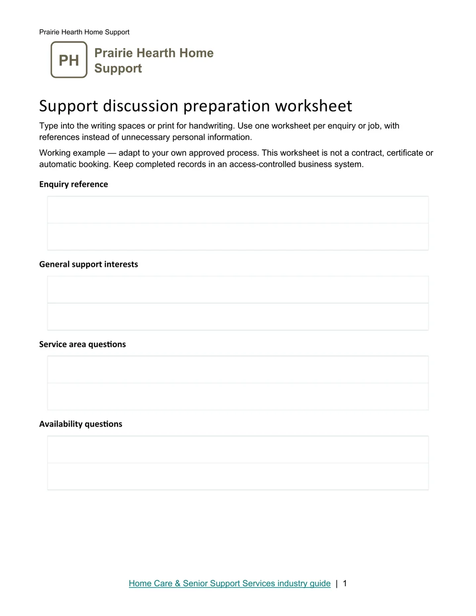 Support discussion preparation worksheet · Page 1