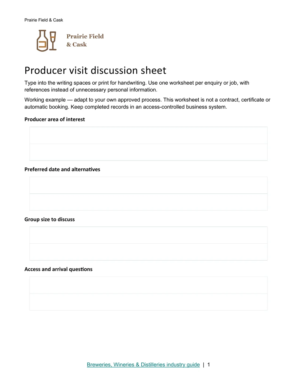 Producer visit discussion sheet · Page 1
