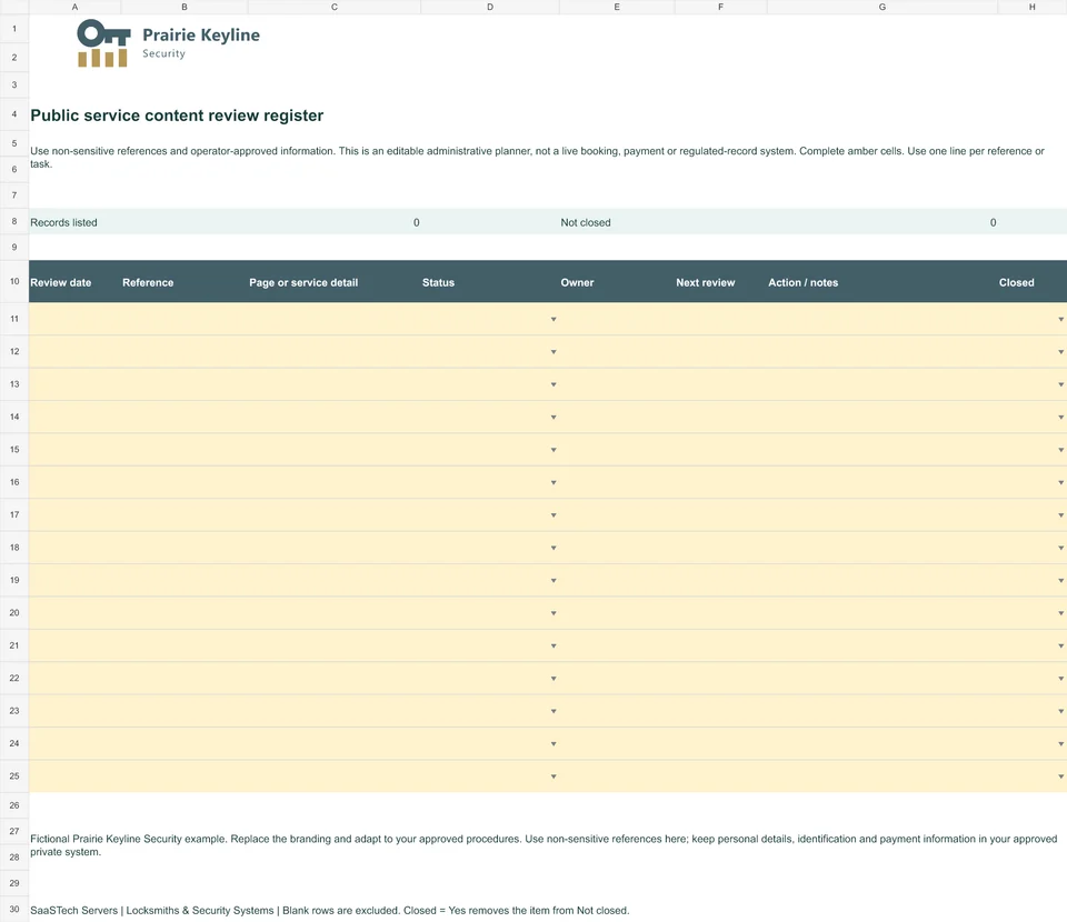Public service content review register