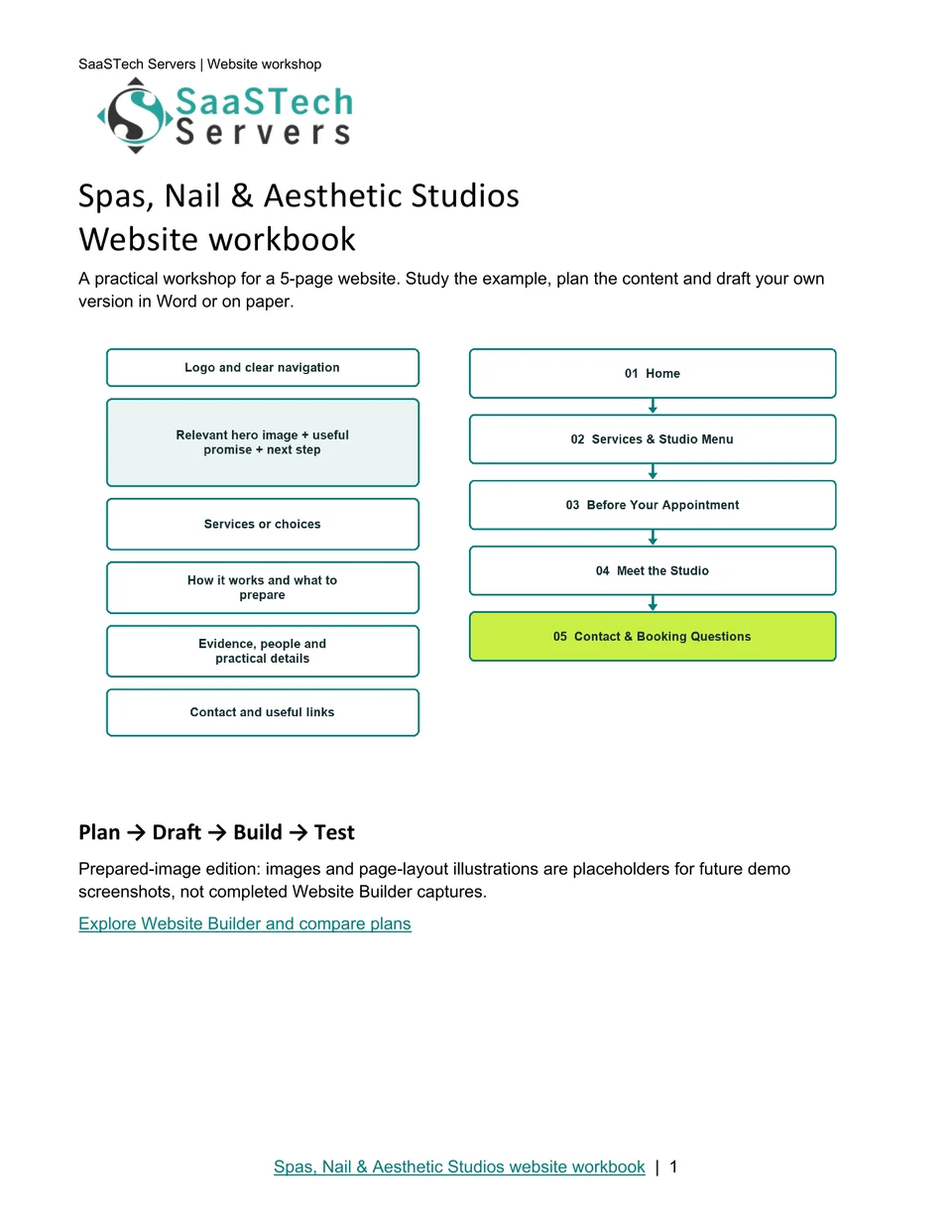 Spas, Nail & Aesthetic Studios website workbook cover