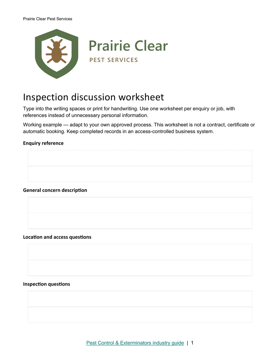 Inspection discussion worksheet · Page 1