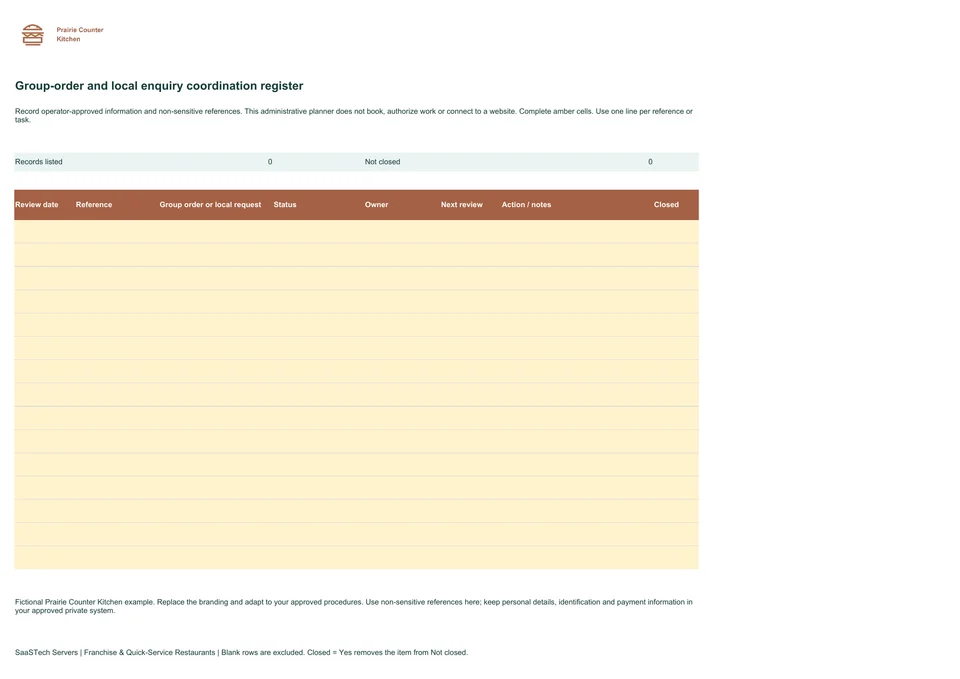 Group-order and local enquiry coordination register