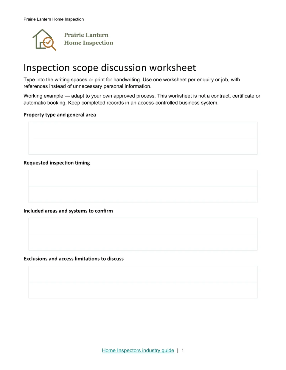 Inspection scope discussion worksheet · Page 1