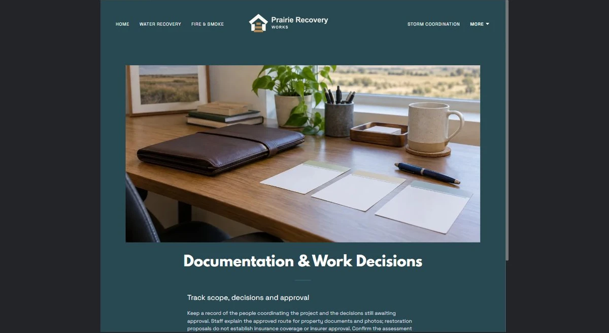 Finished Documentation & Work Decisions example — privacy-cropped excerpt