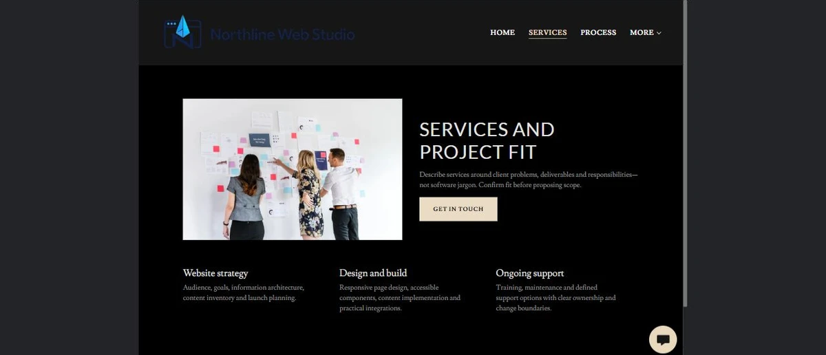 Finished Services and fit example — privacy-cropped excerpt