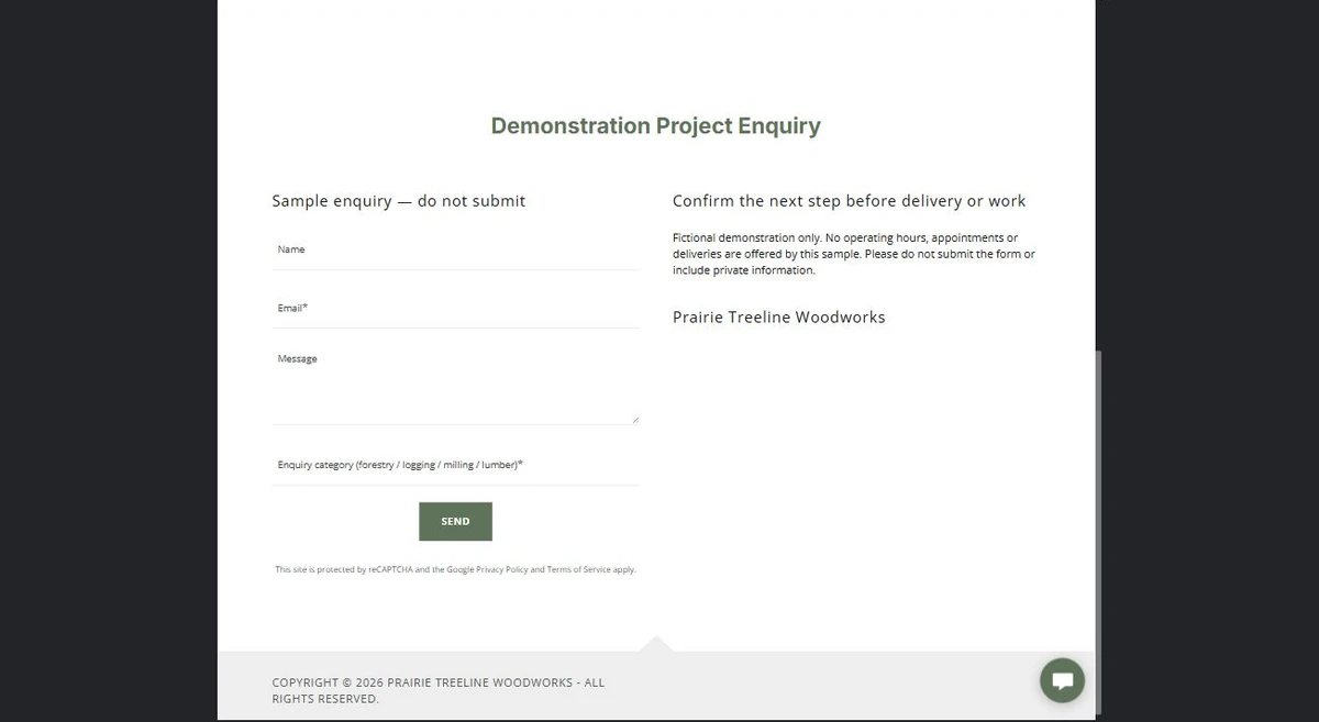 Project enquiry form · desktop — privacy-cropped excerpt