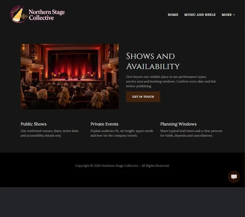 Finished Shows and availability example — privacy-cropped excerpt