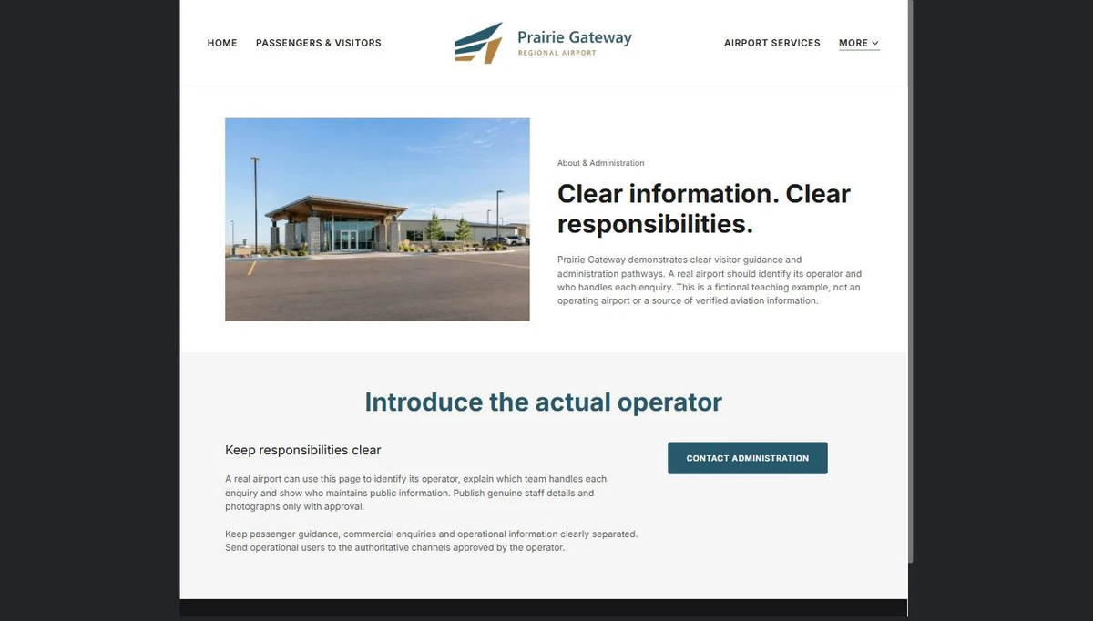Finished About & Administration example — privacy-cropped excerpt