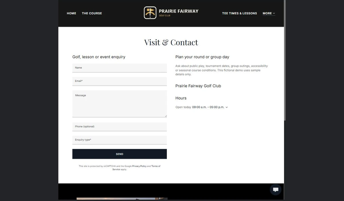 Finished Visit & Contact example — privacy-cropped excerpt