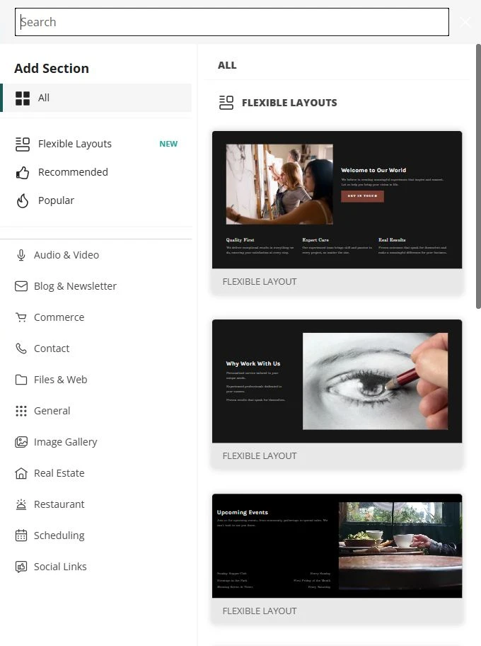 Add only the sections the site needs for Copper Willow Craft Studio in Website Builder — privacy-cropped excerpt