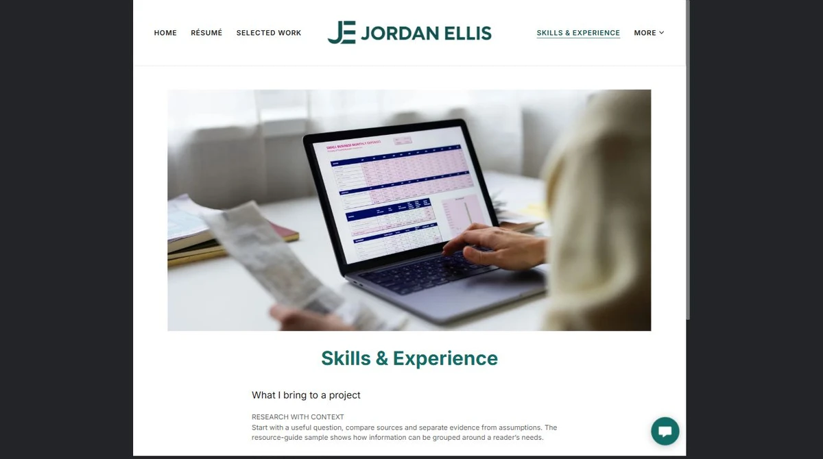 Finished Skills & Experience example — privacy-cropped excerpt