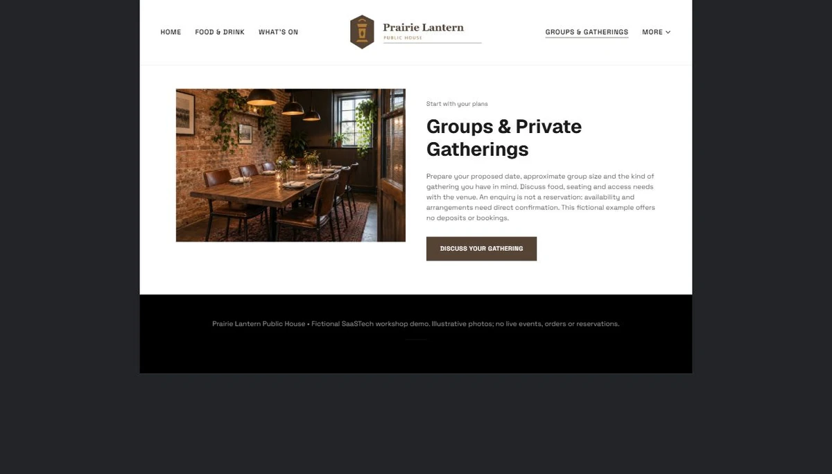 Finished Groups & Private Gatherings example — privacy-cropped excerpt
