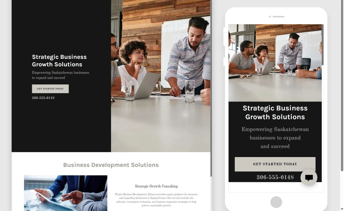 First Prairie Horizon Development Alliance Website Builder draft — privacy-cropped excerpt
