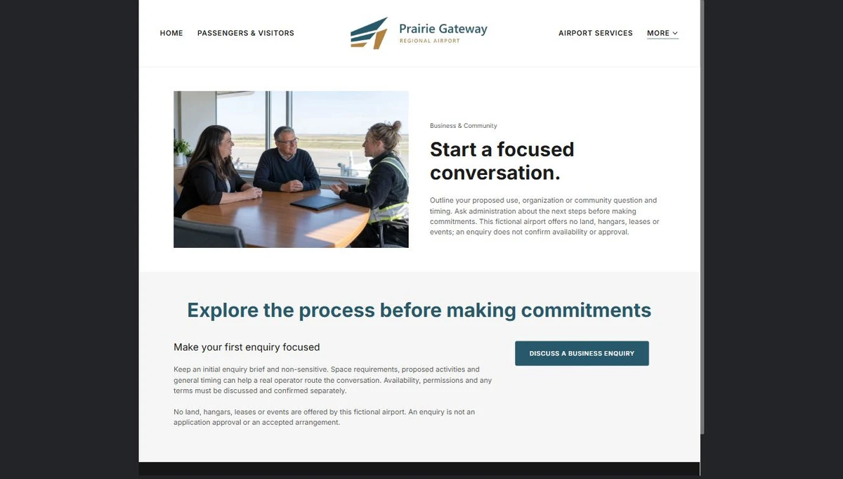 Finished Business & Community example — privacy-cropped excerpt