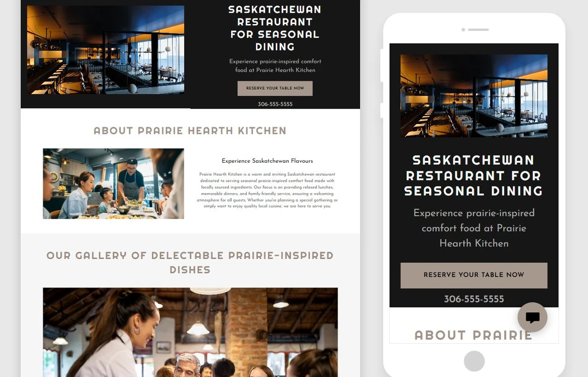Generated Prairie Hearth Kitchen starter site in Website Builder — privacy-cropped excerpt