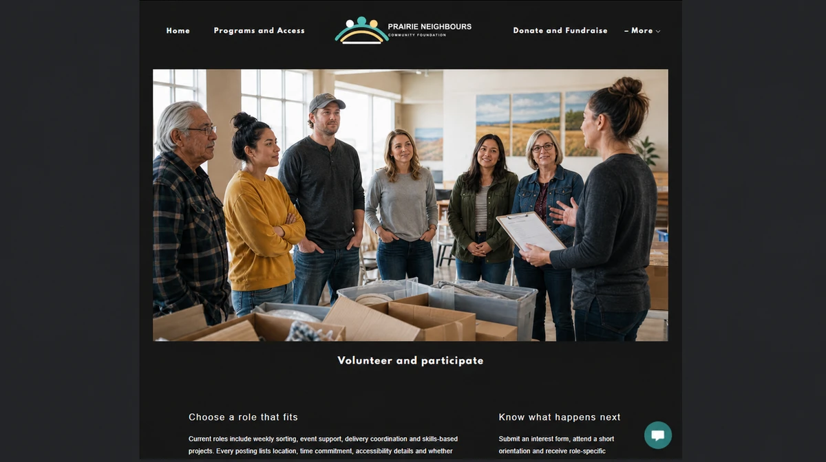 Finished Volunteer and participate example — privacy-cropped excerpt