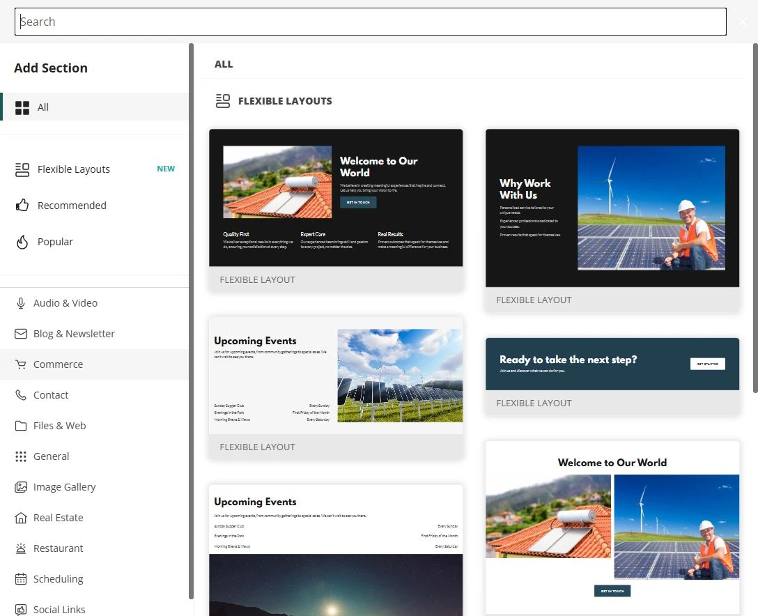 Energy projects · Add Section library — privacy-cropped excerpt
