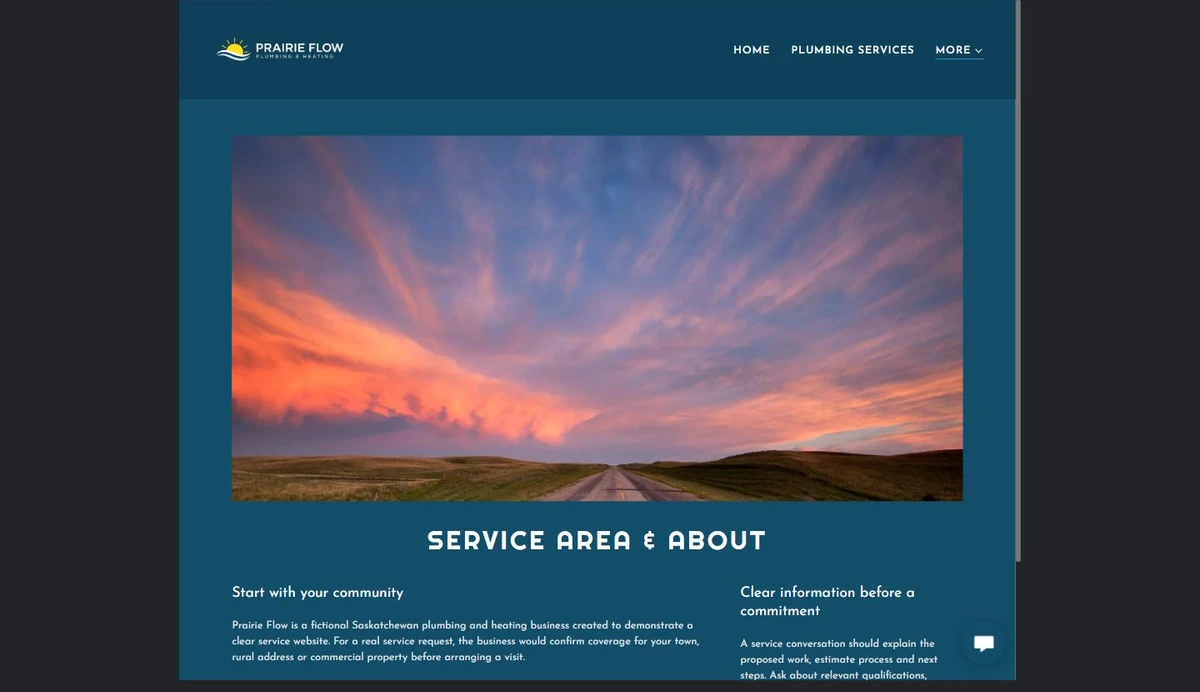 Finished Service Area & About example — privacy-cropped excerpt