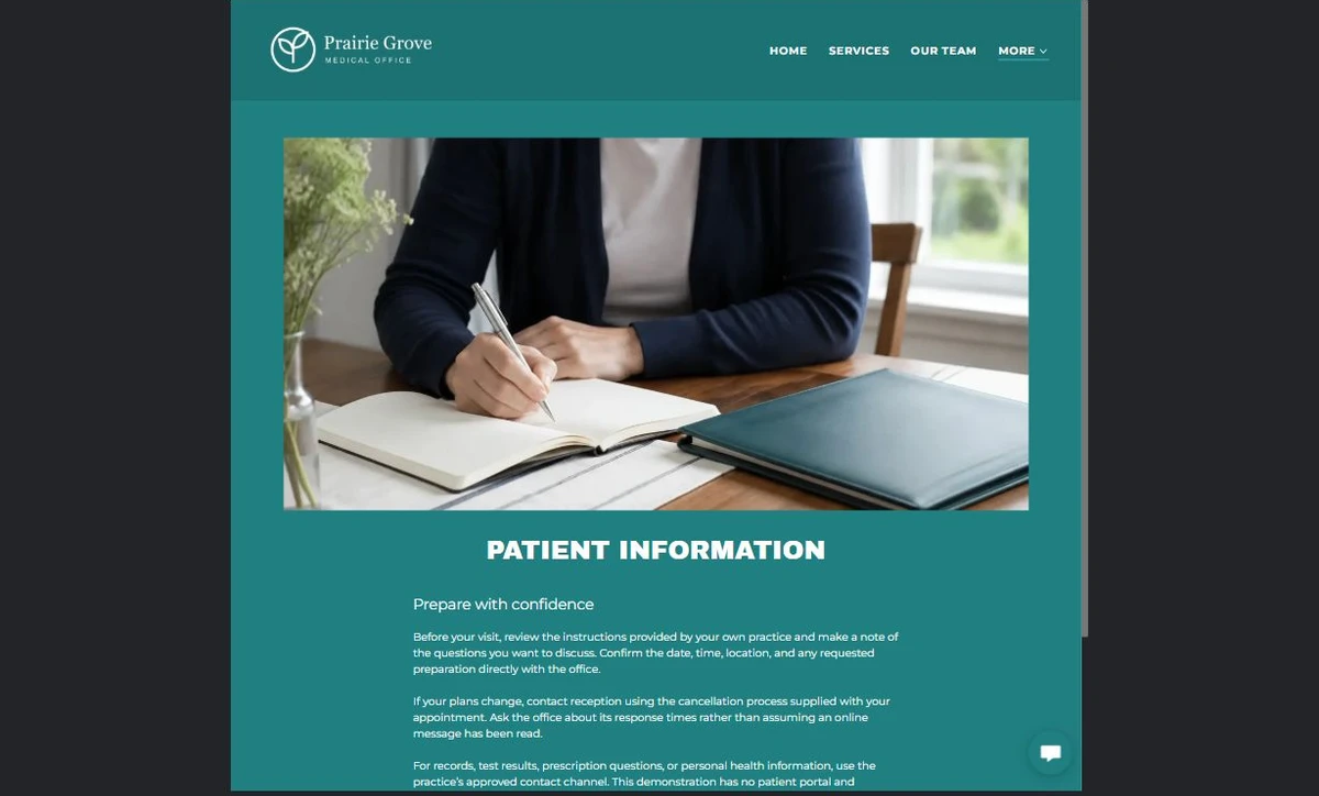 Finished Patient information example — privacy-cropped excerpt