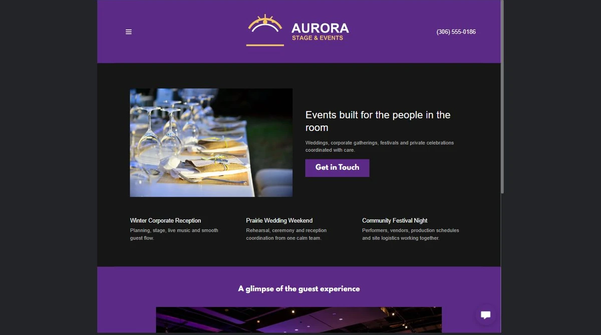 Finished Events and portfolio example — privacy-cropped excerpt
