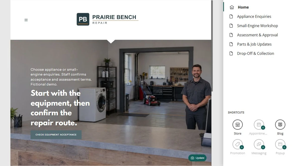Prairie Bench - Six-page navigation — privacy-cropped excerpt