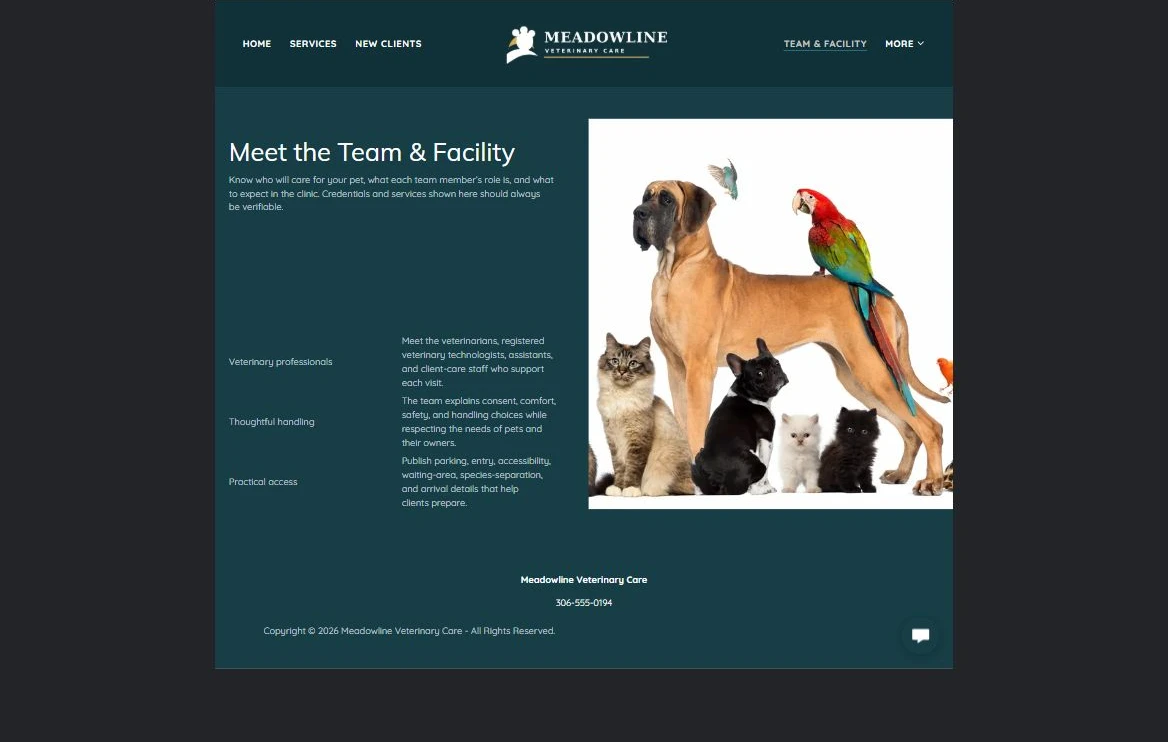 Finished Team and facility example — privacy-cropped excerpt