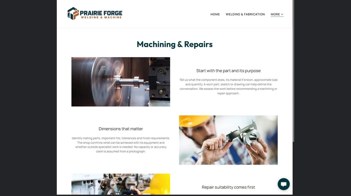 Finished Machining & Repairs example — privacy-cropped excerpt